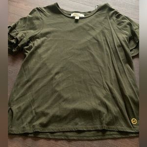 Green Michael Kors Ruffle Sleeve Short Sleeve Tshirt